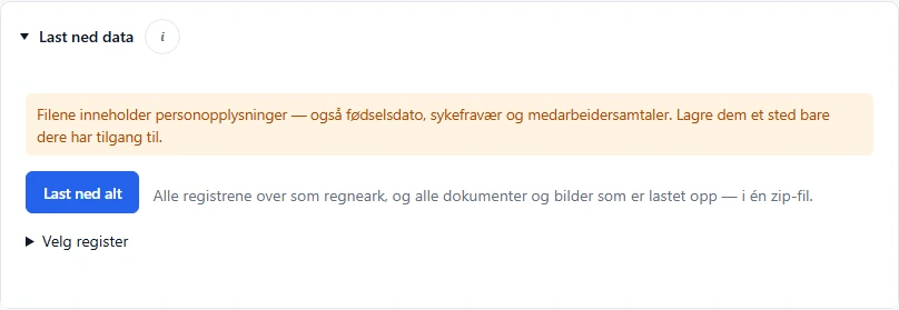 Last ned data i Innstillinger med valgene Last ned alt og Velg register.